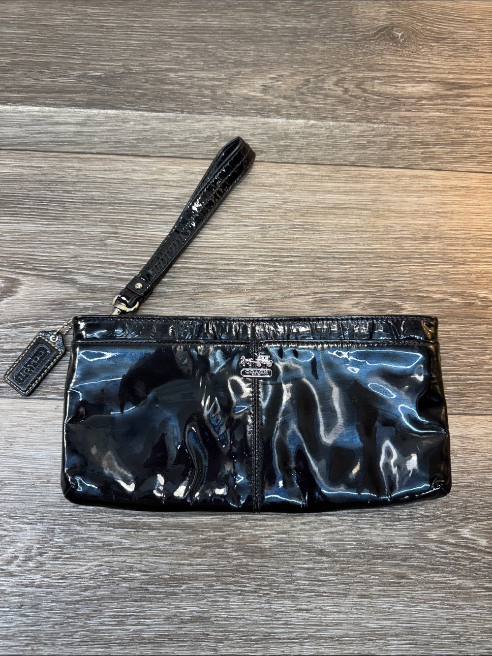 Coach Black Patent Leather Wristlet Clutch with Coach Tag